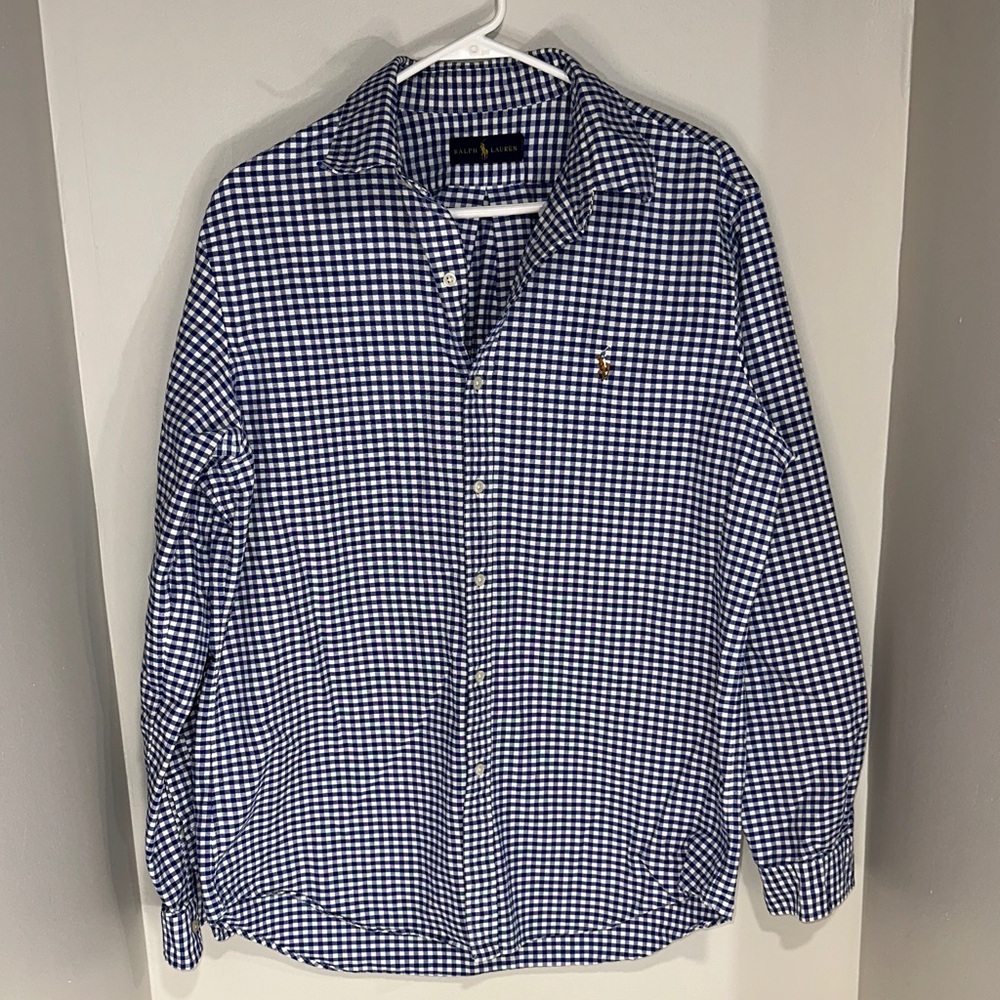 Ralph Lauren Blue Label Navy and White Checkered Shirt. Size L